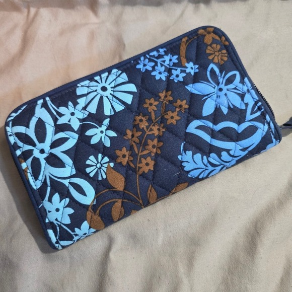 Vera Bradley Zip Around Wallet Womens Navy Blue Floral Quilted Cotton Accordion - Picture 5 of 5